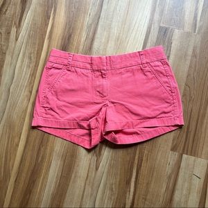 J. Crew 3” twill chino shorts in a vibrant salmon color